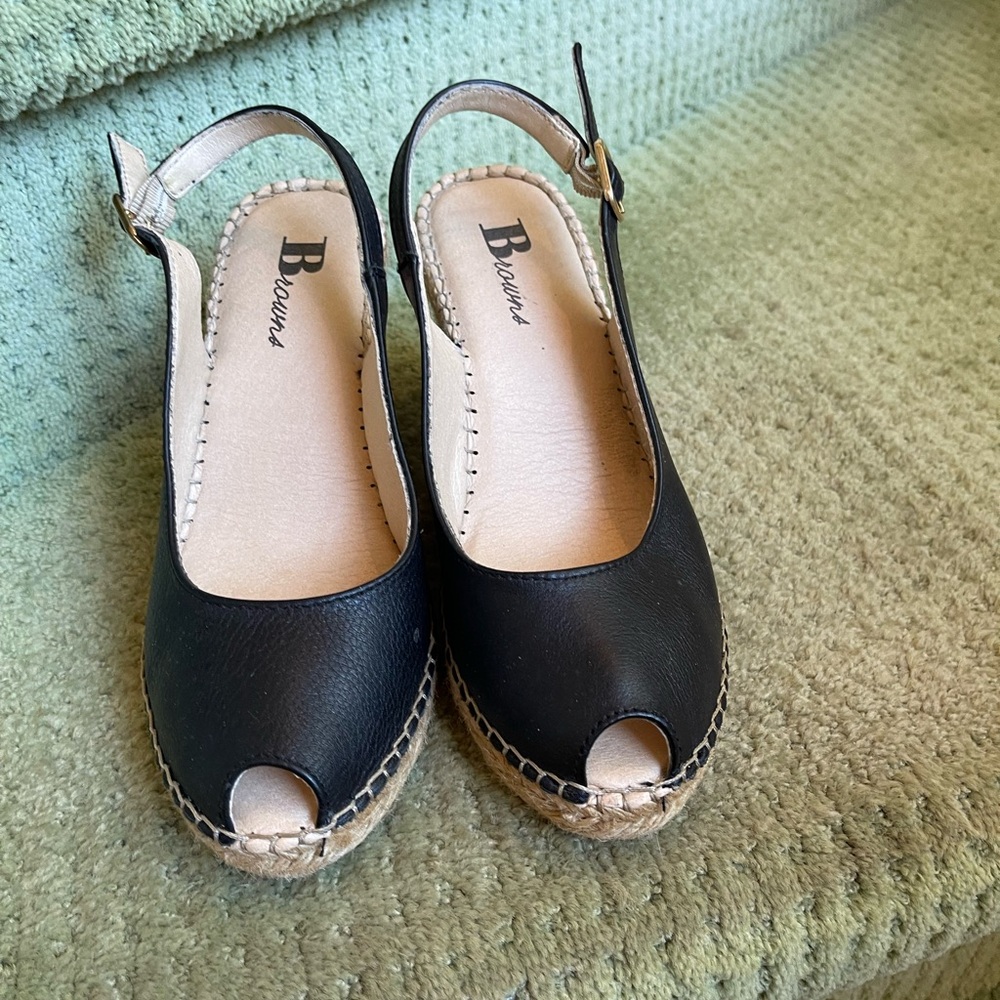 Browns sling back size 36 used once black soft leather 3/4” front heel 3 1/2”